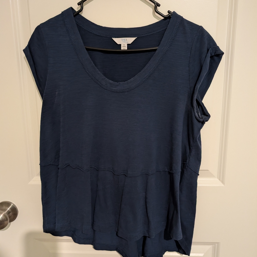 Time and Tru Blue Asymmetrical Peplum Cap Sleeve Blouse